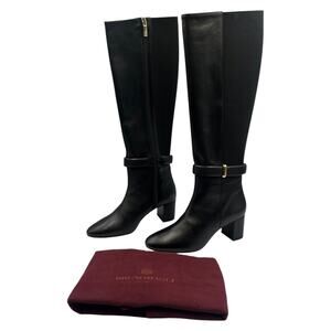 Bruno Magli Paula Leather Block Heel Tall Knee High Boots Black Size 36.5 US 6.5